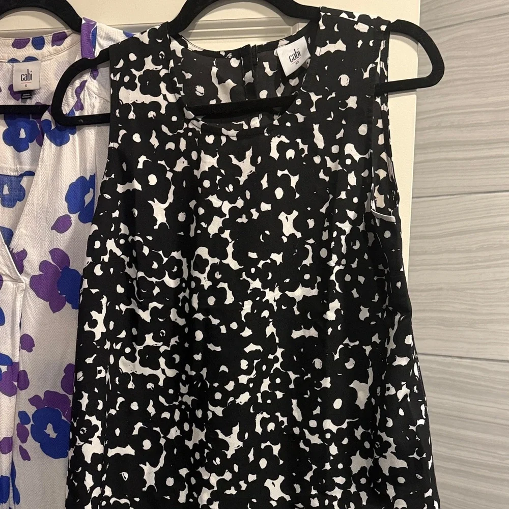 Lot of 4 CAbi Women's Blouses - Orange , Blue, Black, White Floral Set - Picture 4 of 9